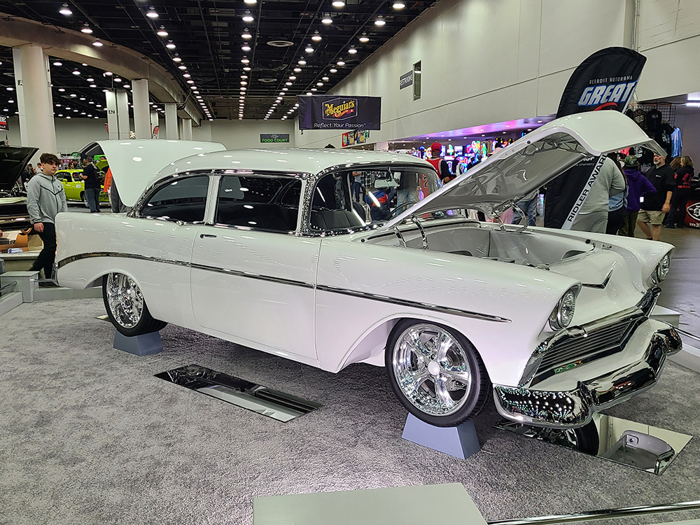 05 white 1956 chevy bel air on display at detroit autorama