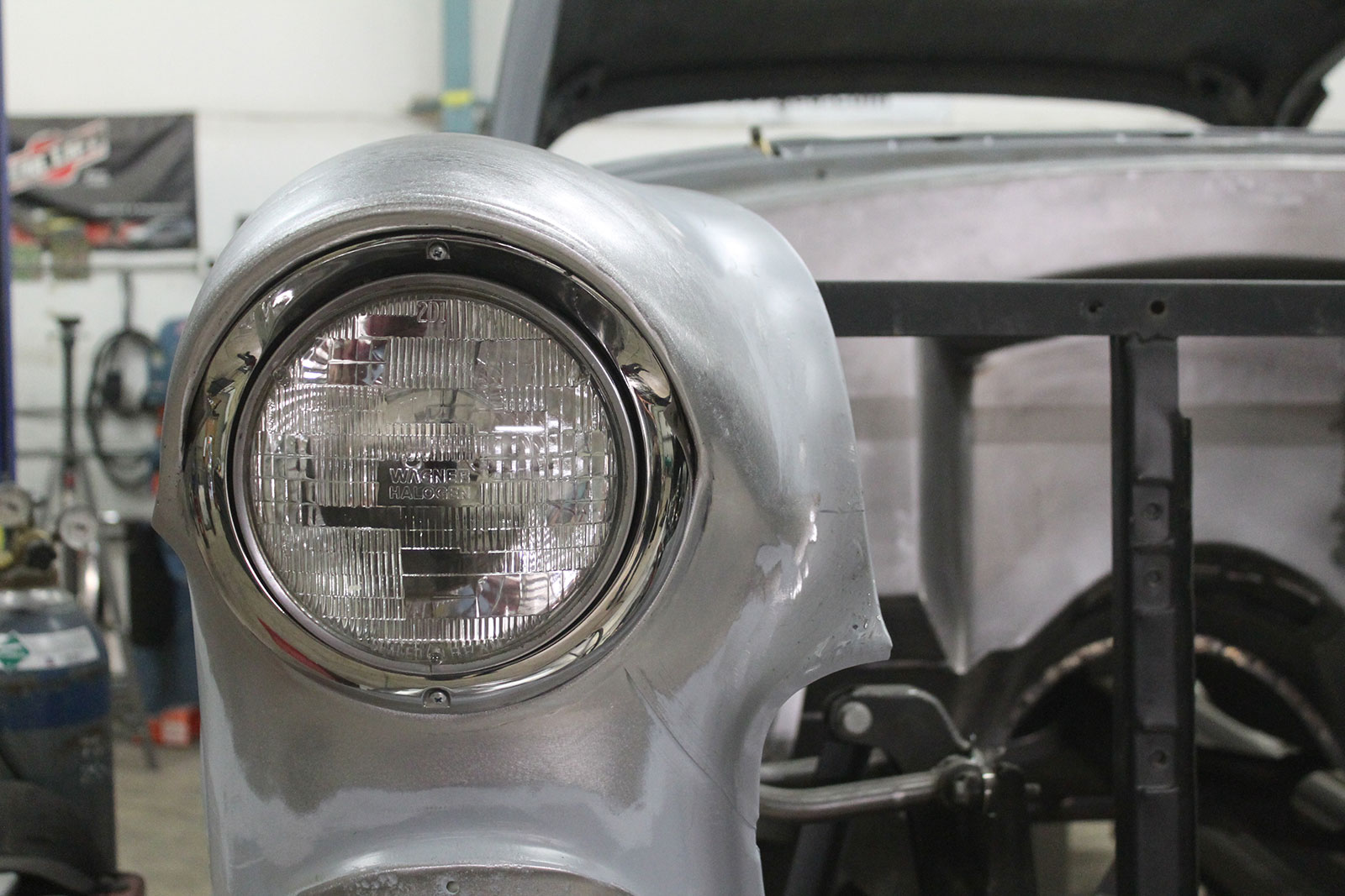 15 Finished rust free original fender with perfectly fitted sealed beam