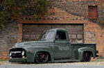 02 Custom lowered 1954 Ford F100 olive green front angle view