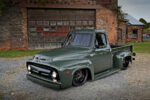 01 Olive green 1954 Ford F100 with custom black wheels side view