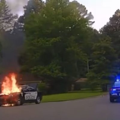 Cop Car Catches Fire Chasing Fleeing Dodge Challenger