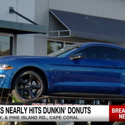 Ford Mustang Tries Taking Out Donut Eaters