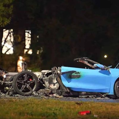 C8 Corvette And BMW Crash, Catching On Fire